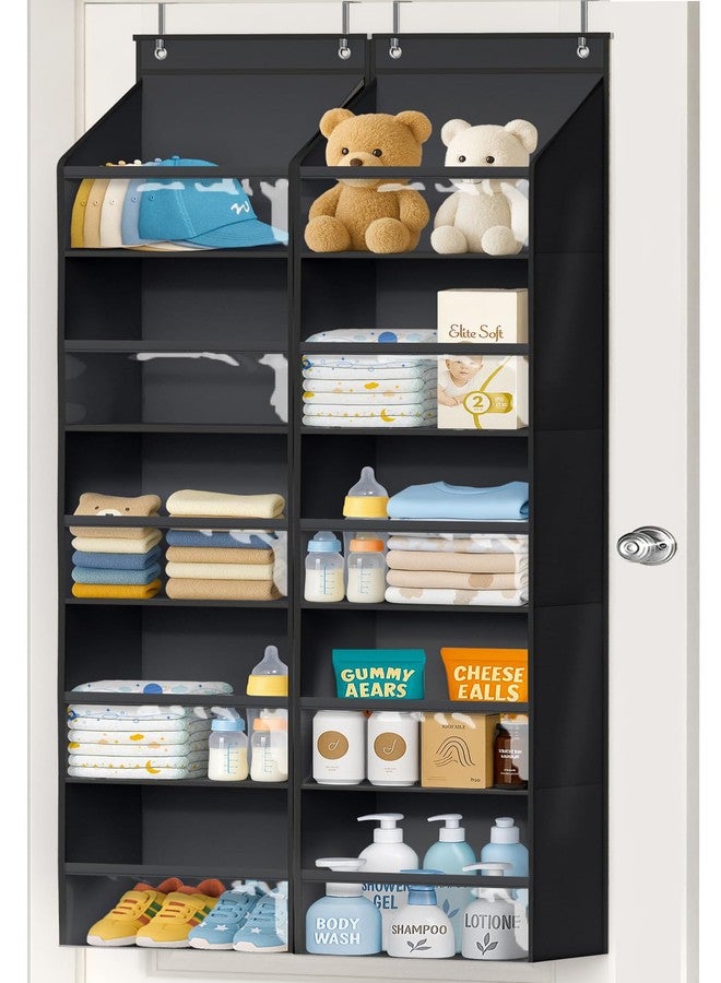 AOODA 2 Pack Over the Door Organizer, Large Capacity Closet Door Hanging Organizer, Clear Deep Pockets Baby Storage for Nursery, Bathroom, Bedroom, Pantry, Diapers (Black) - Image 1